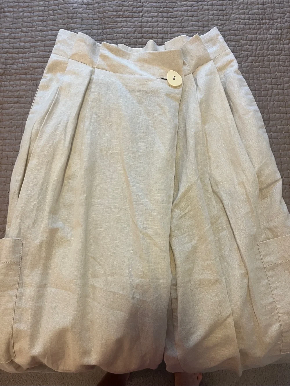 Zara High-Waist Wide Leg Asymmetrical Waist Linen Blend Pants in Khaki